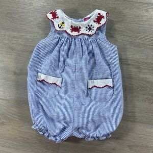 Goodlad Baby 9 Months Blue Stripe Piece Nautical Crab Embroidered Seersucker